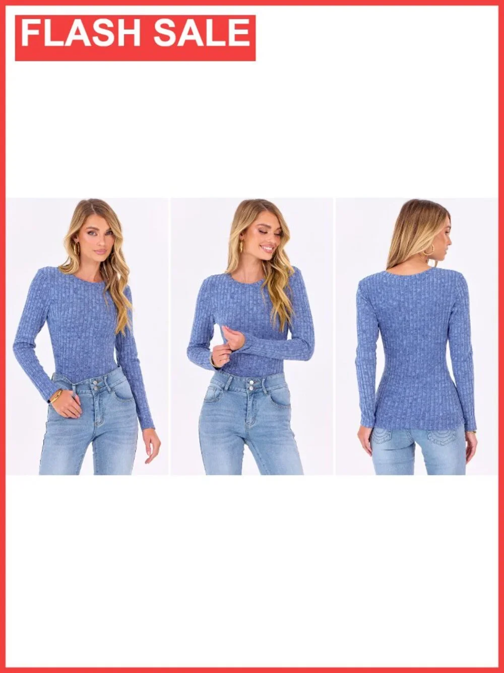 Long Sleeve Ribbed Fitted Top Slim Fit Crew Neck T-Shirt